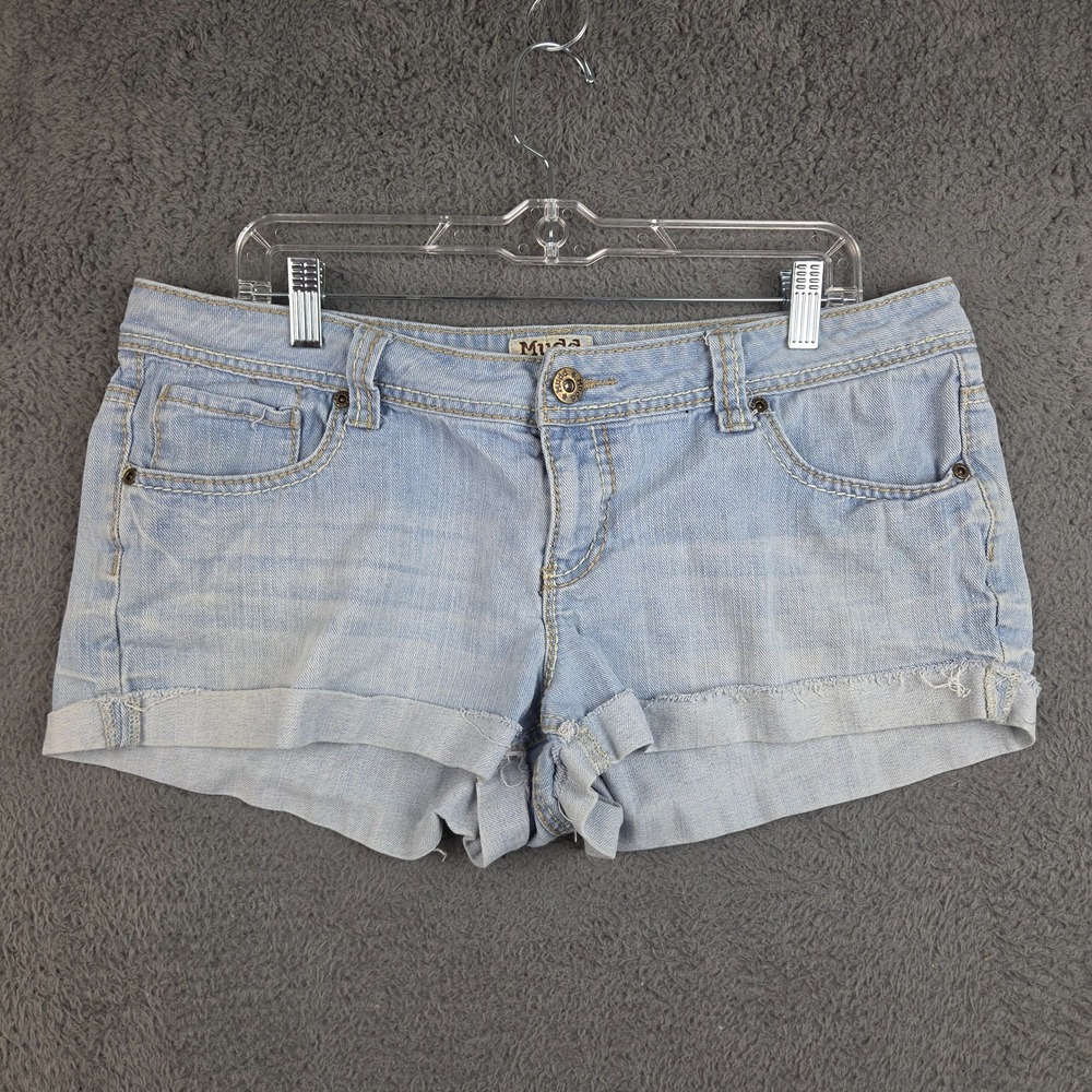 Mudd Denim Shorts Women's 17 Jean Blue Cuffed Light Wash Whiskered Y2K Cotton